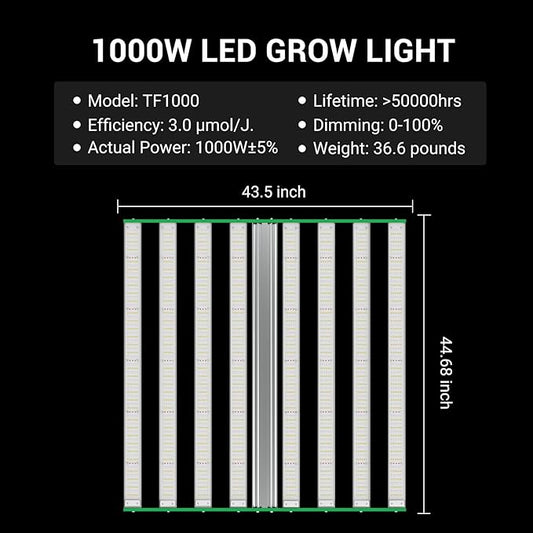 RDJ Bouns 1000W LED Grow Light Coverage 5x5 or 6x6 Tent with 8 Bar Style Grow Lights, 3408 LED Beads, Daisy Chain Dimmable, High Brightness Perfect Commercial Grow Quality Indoors Plants