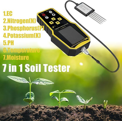 7 in 1 Soil Tester, Nitrogen Phosphorus Potassium NPK Tester, Handheld Soil PH Meter Kit, Temperature, Conductivity, Moisture, EC Meter for Petrochemical, Agriculture - Yellow