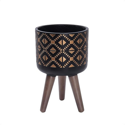 D'vine Dev 8 Inch Planter Pot with Stand, Mid-Century Tall Plant Pot with Legs for Indoor Plants, Small, Bronze/Black, 88-G-A-6