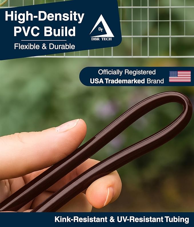 DBR Tech® 1/4 Drip Irrigation Tubing, 200 Feet, Flexible PVC Plastic Drip Irrigation Hose for Gardening, Misting, Hydroponics and DIY Landscape Garden Projects, Blank Distribution (200ft, Brown)