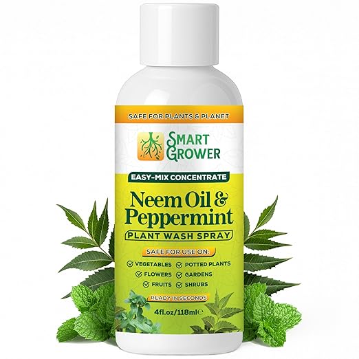 Neem Oil Spray for Plants with Peppermint Oil – for Indoor & Outdoor Plants, Gardens, & Houseplants– Best Value Refill 4 oz Concentrate Makes 1/2 Gallon RTU
