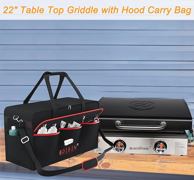 22 Inch Griddle Carry Bag Fits for Blackstone 1813 22 inch Tabletop Griddle with Hood Lid,Exclusively Fits for Blackstone Tabletop Griddle 22 inch with hood Carry Bag,600D Polyester Heavy Duty