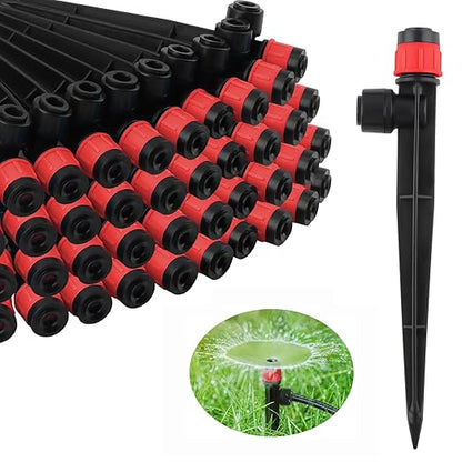 Kalolary Drip Irrigation Emitters, 50PCS Adjustable 360 Degree Water Flow Drippers Emitters for 1/4" Drip Irrigation System Tubing, Garden Irrigation Drippers for House Garden Flower beds(Red)