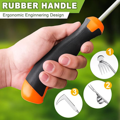 Hand Weeder Tool, Rubber Handle Manual Weeder Puller Tool, Uprooting Weeding Tools, Crack Weeder Crevice, 4 Teeth Weeding Tool, Planting and Weeding for Garden, Patio, Backyard Farm