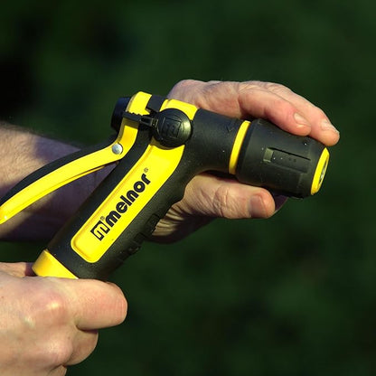 Melnor 65119-AMZ 2-Pattern Vortex Garden Hose Sprayer Nozzle, QuickConnect Product Adapter, Black, Yellow, Slip Resistant Water Hose Nozzle for Car Washing, Patio, Pet