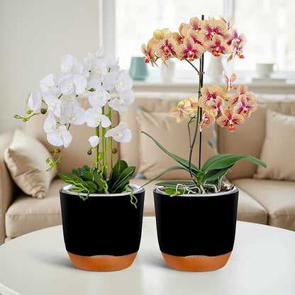 QCQHDU 2 Pack 7.2 Inch Orchid Pots with Holes for Repotting, Double-Layer and Self Watering Orchid Pot with Good Air Circulation