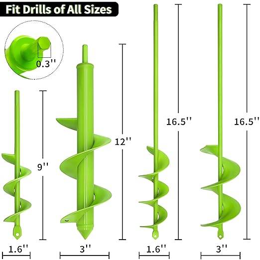 TCBWFY 4 Pack Garden Auger Spiral Drill Bits – Heavy Duty Steel,Corrosion Resistant – Perfect for Post Holes,Earth & Lawn Augering,Planting Bulbs & Trees
