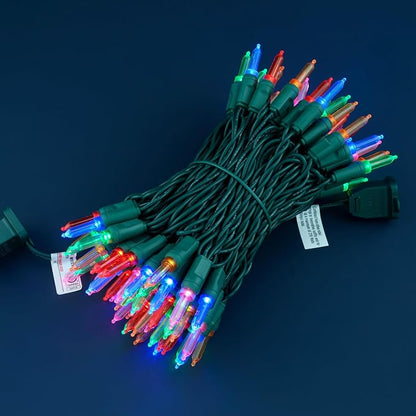 100 Multicolor One-Piece LED Christmas Lights, 33 ft Green Cord High Waterproof UL Certified T5 Outdoor String Lights (Multicolor)