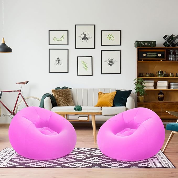 Realspring Inflatable Bean Bag Chairs Outdoor Blow up Camping Chairs Inflatable Lazy Sofa Folding Portable Bean Bag Loungers Couch for Movie Night(Pink,2 Pcs)