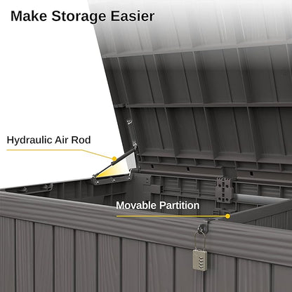 EAST OAK Outdoor Storage Box, 180 Gallon Deck Box, Large Resin Storage Bin for Patio Cushions & Gardening Tools, Lockable, Waterproof, UV Resistant, Grey