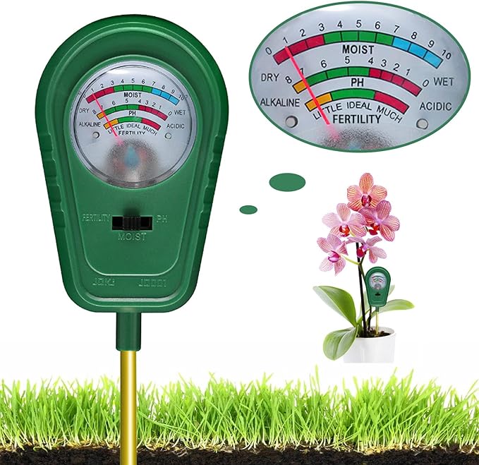 3-in-1 Soil Test Kit, Soil Moisture Meter/Soil ph Meter/Fertility Soil Tester, Soil Hygrometer for Garden, Farm, Plant, Outdoor, Indoor, Lawn Care Moisture Meter for Hous Plants (No Battery Needed)