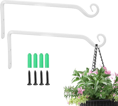 Jardim 2 Pack 10 Inch Premium Decorative Metal Iron Wall Hangers for Home Decor, Indoor Outdoor Plant Bracket Rustic Hanging Gardening Hooks for Planters, Bird Feeders, Lanterns, Wind Chimes (White)