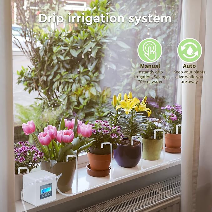 Upgraded DIY Automatic Drip Irrigation Kit, 15 Potted Houseplants Support, Indoor Watering System for Plants, with Digital Programmable Water Timer