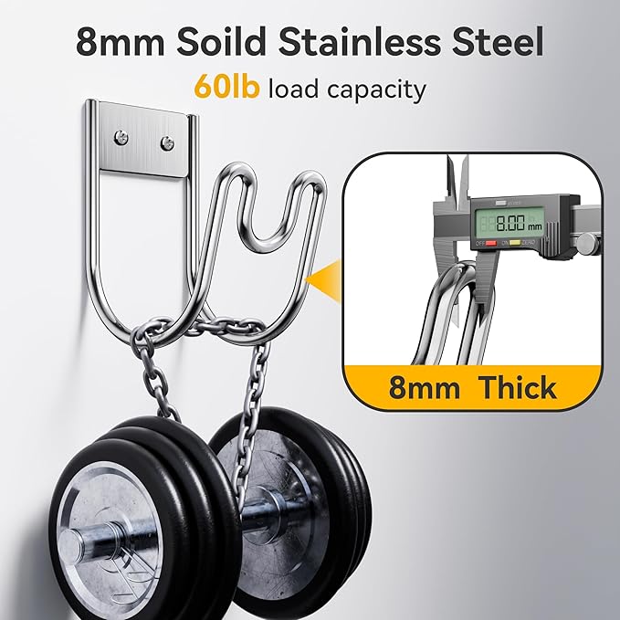 Garden Hose Holder Wall Mount - SS304 Stainless Steel Water Hose Hanger Heavy Duty Rack for Extension Cords Vacuum Hose Outside Silver (2 Pack)