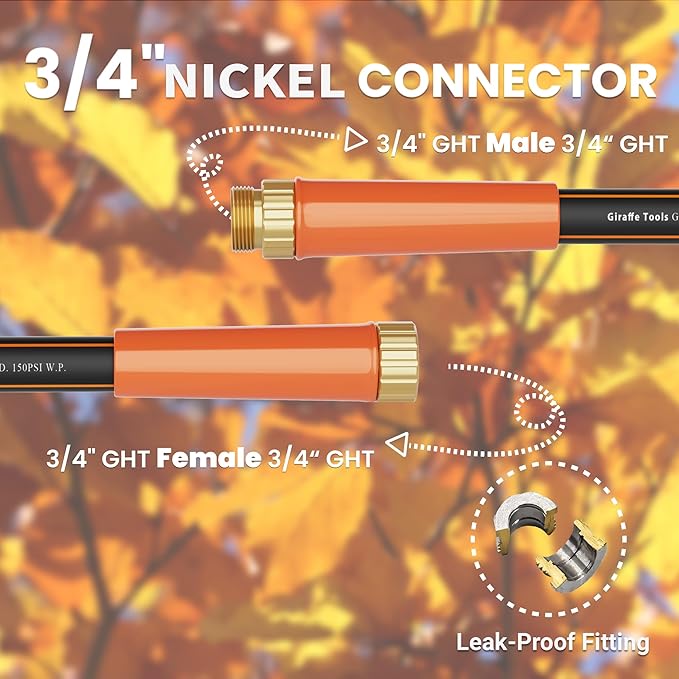 Giraffe Tools Garden Hose 12ft x 3/4", Heavy Duty Water Hose, Flexible, Hybrid Lightweight Hose with Swivel Handle, Male to Female Fittings, Burst 600 PSI