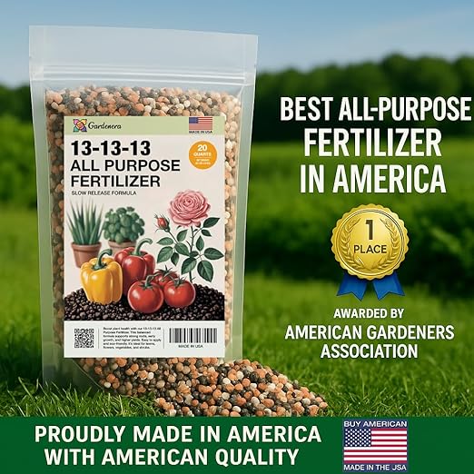 Gardenera 13-13-13 Slow Release Granular Fertilizer – All Purpose Plant Food 13 13 13 for Outdoor Grass, Vegetables, Roses, Flowers, Shrubs, Trees. Lawns, Gardens, Potted Plants (16 OZ)