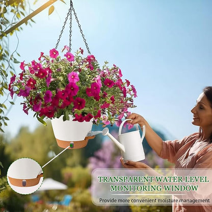 Hanging Planter for Indoor Plants 8 Inch, 2 Pack Hanging Baskets for Plants, Self Watering Hanging Flower Pots with Drainage Hole & 2 Kinds of Plant Hangers for Garden Home Decor (White, 8 inch)