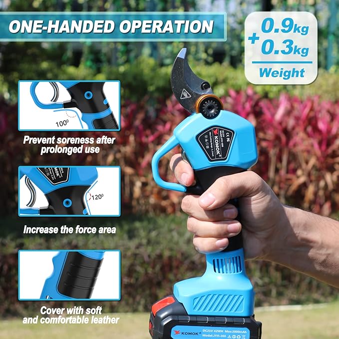 KOMOK Electric Pruning Shears, Cordless Electric Pruner Battery Operated Tree Branch Cutter with 2pcs 2Ah Lithium Batteries, 1.2 inch (30mm) Cutting Diameter 8-10 Working Hours