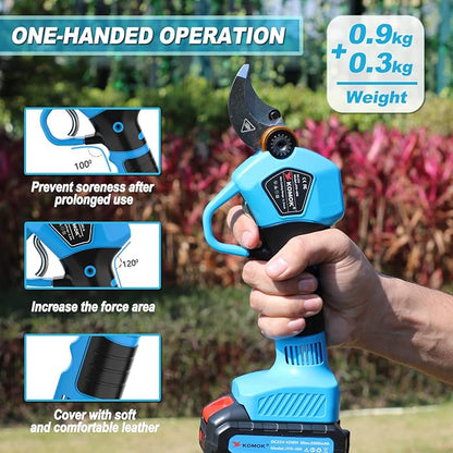 KOMOK Electric Pruning Shears, Cordless Electric Pruner Battery Operated Tree Branch Cutter with 2pcs 2Ah Lithium Batteries, 1.2 inch (30mm) Cutting Diameter 8-10 Working Hours