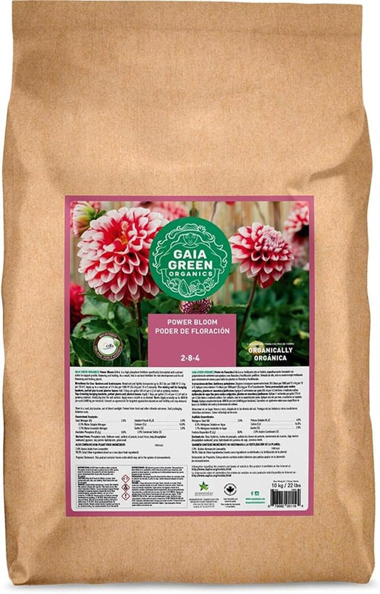 Gaia Green Power Bloom Organic Fertilizer 2-8-4, 10kg – High Phosphorus & Potassium Plant Food for Flowers, Fruits & Vegetables – Slow Release, Multi-Ingredient Blend, OMRI Listed