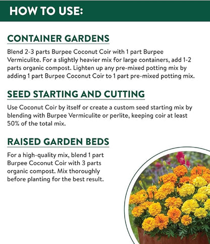 Burpee Natural & Organic Coconut Coir, 8 Quart, (1 Pack)