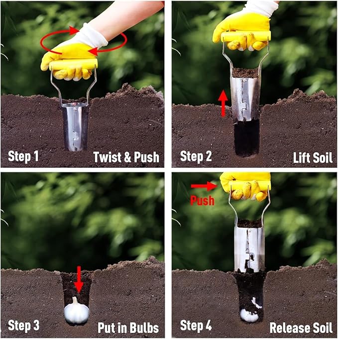 Jardineer 3PCS Bulb Planter Tools Set, Long Handle Bulb Planting Tool and Small Flowers Transplanter Tool for Tulips, Daffodils, Lily