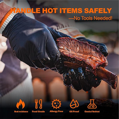 BBQ Gloves 50 Disposable nitrile Gloves with 2 Reusable Cotton Liners Guantes for Cooking Food Prep,Powder Latex Free,Heat Resistant for Grilling, Barbecue, Smoker Guante Heat Froof for Men - XLarge