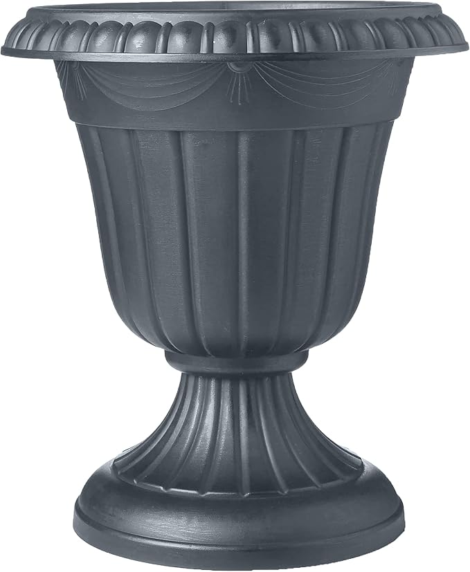 Arcadia Garden Products PL00GY Classic Traditional Plastic Urn Planter Indoor/Outdoor, 16" x 18", Gray