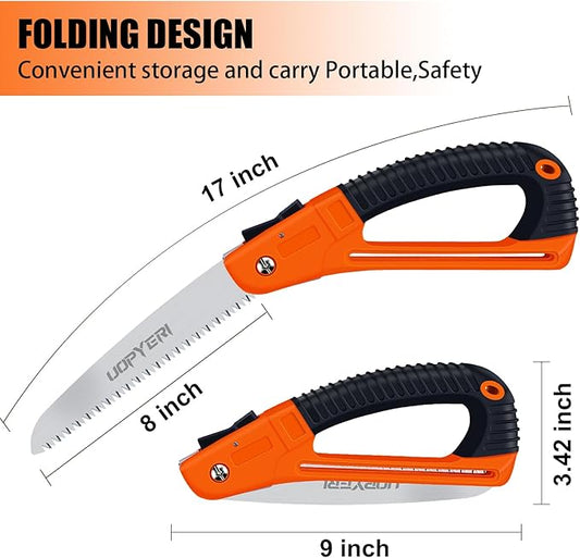 Folding Hand Saw, 8 Inch Heavy Duty High Carbon Steel Blade for Smooth Cutting, Camping, Gardening, Tree Pruning, Wood Cutting, Compact Design with Non-Slip Ergonomic Handle for Outdoor Use