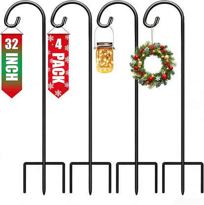 Gtongoko 32 Inch Shepherds Hooks for Outdoor 4 Pack Garden Hooks for Hanging Plants, Lanterns, Bird Feeders, Solar Lights, Mason Jars, Weddings Decor, Adjustable, Matte Black