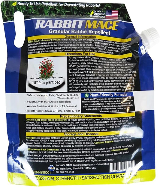 Nature's MACE Rabbit Repellent Granules, Outdoor Rabbit Deterrent for Landscape, Keep Bunnies Out of Your Lawn and Garden, 30 Pound Granular Bag, Safe to use Around Pets, People, & Plants