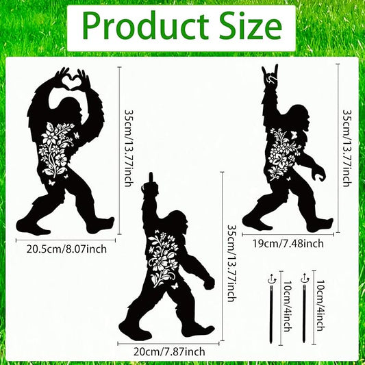 Bigfoot Metal Garden Stakes Yard Decor, 3PCS Black Bigfoot Silhouette Statues Garden Decorative Gifts for Yard Art, Patio, Outside, Lawn Ornaments, Christmas, Backyard, Pathway