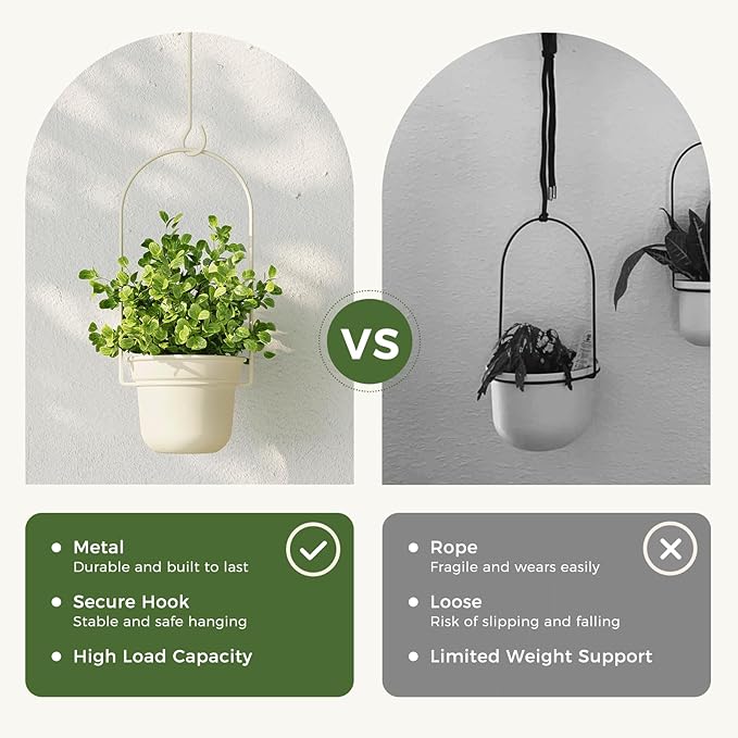 Bamworld Hanging Planters for Indoor Plants with 3Pots Metal Plant Hanger Indoor Hanging Plant Holder Wall Planters Window Plant Shelves Plant Hanger Rod for Hanging Pots for Wall Decor(White)