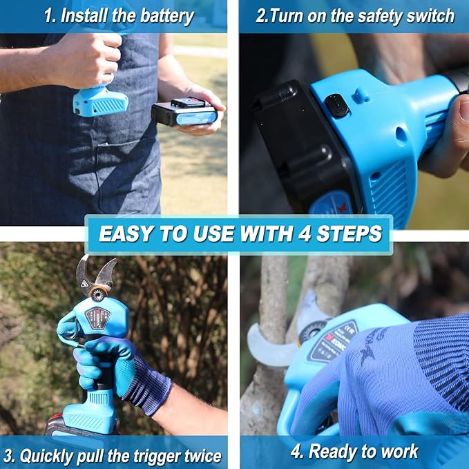 KOMOK Electric Pruning Shears, Cordless Electric Pruner Battery Operated Tree Branch Cutter with 2pcs 2Ah Lithium Batteries, 1.2 inch (30mm) Cutting Diameter 8-10 Working Hours