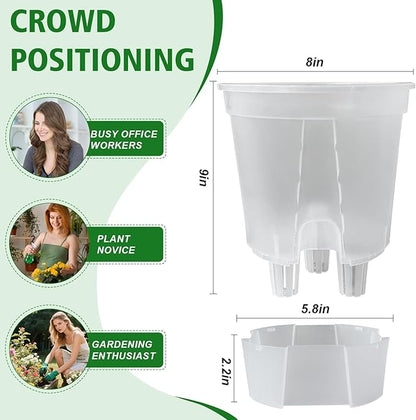 Cdd's Path Large Self Watering Pots Set with Holes for Indoor/Outdoor Plants,Planter Pot with Watering Hole/Reservior and Air Pipes (Clear, 8 inch-5 Pack)