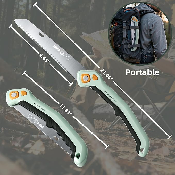 PrunePro Folding Saw Pruning Hand Saw for Wood Cutting with Triple-Cut SK5 Blade Camping Saw for Tree Trimming Gardening Work Foldable Saws