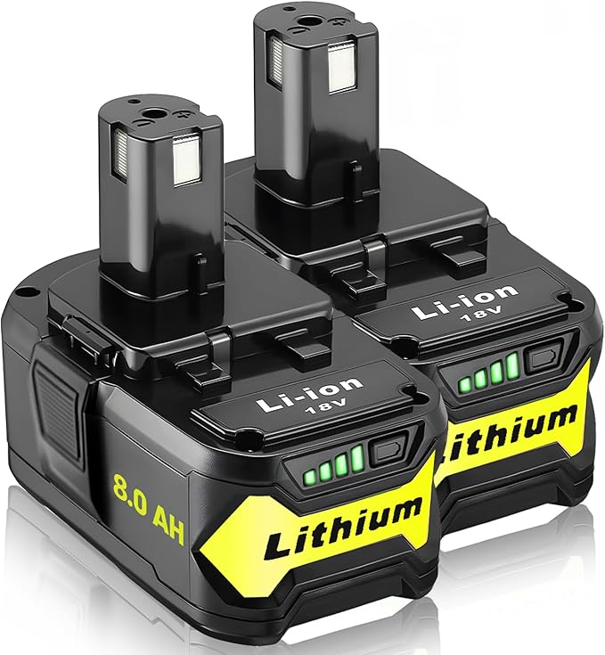2 Packs 8.0Ah High Capacity Replacement for Ryobi 18v Battery P108 P104 P105 P102 P103 P122 P109 Li-ION Compatible with Ryobi 18V ONE+ System Cordless Power Tools and Charger