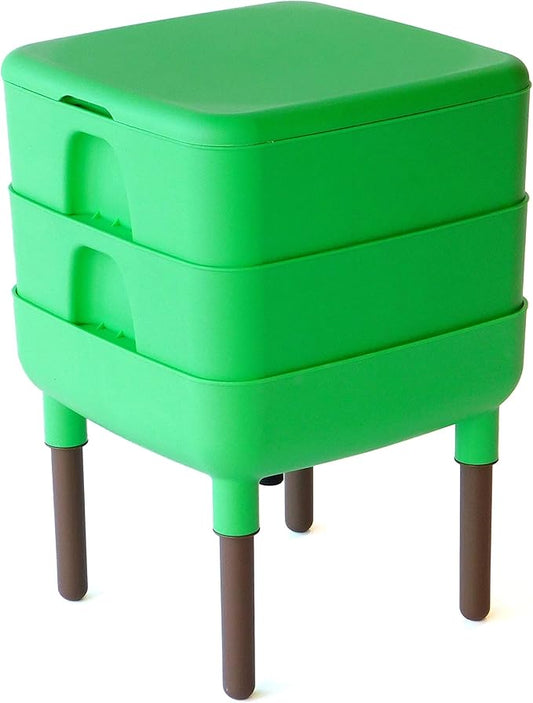 FCMP Outdoor - The Essential Living Composter, 2-Tray Worm Vermicomposter Bin (HF-LC4000v2-GRN) Green