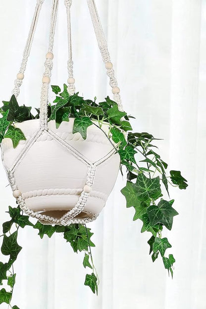 43 Inches Macrame Planter Hanger Large for 12 inch Pot + Swag Hook (Extra Long & Big) | Large Hanging Planter for Indoor Plants | No Tassel, Cotton Rope, NO Pot/Plant Included (Beige)(XL)