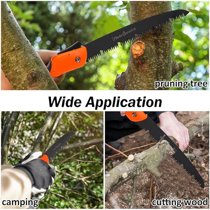 Vivicreate Folding Hand Pruning Camping Saw Survival Bushcraft Saw Tree Pruning Cutting Hand Limb Yard Work Folding Saw serrucho plegable sierra de poda herramientas de jardinería (10 Inch)