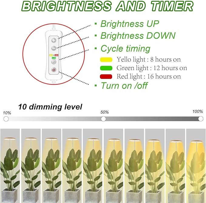 yadoker Plant Grow Light, LED Growing Light Full Spectrum for Indoor Plants,Aluminum Wood Grain Plant Lights,Height Adjustable, Automatic Timer, 5V Low Safe Voltage,Idea for Large Plant Light