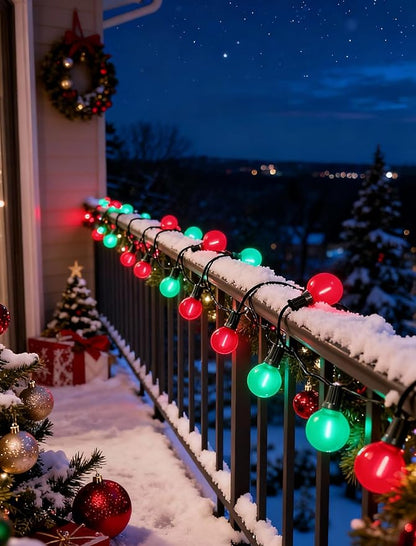 50Ft Outdoor Frosted Red and Green Christmas Lights,LED G40 Globe Patio Christmas Lights with 25 Red and Green Bulbs(2 Spare),Vintage Hanging Light for Tree Garden Porches Xmas Holiday