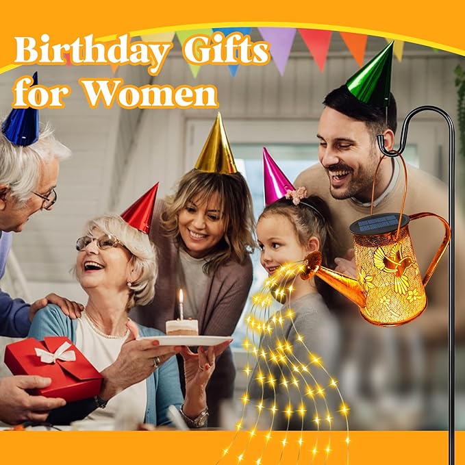 2 Pack Solar Watering Can Lights, Hummingbird Gifts for Christmas Women Mom Grandma Birthday, Waterproof Outdoor Garden Decor Large Hanging Solar Lanterns Garden Lights for Patio Yard Flowerbed