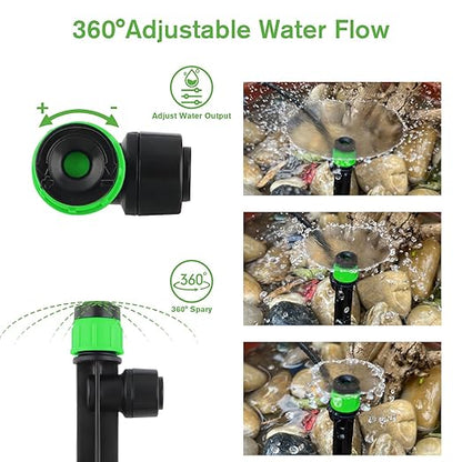 100PCS Drip Irrigation Emitters, Kalolary Adjustable 360 Degree Water Flow Drippers Emitters for 1/4" Drip Irrigation System Tubing, Garden Irrigation Drippers for House Flower beds(Medium Green)