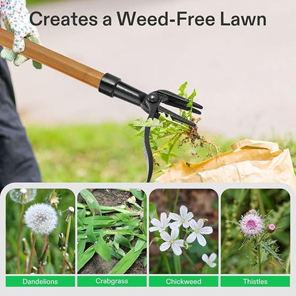 VIVOSUN 47" Weed Puller, Stand-Up Weed Puller Tool with Bamboo Handle & 4-Claw Steel Head, Sectional Pole Design, Easy Weeding Without Pulling, Bending, or Kneeling