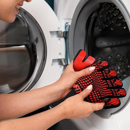 BBQ Gloves, Oven Gloves, 1472°F Extreme Heat Resistant Barbecue Gloves, Silicone Non-Slip Oven Mitts, Kitchen Gloves for Cooking, Grilling, and Baking (Red)