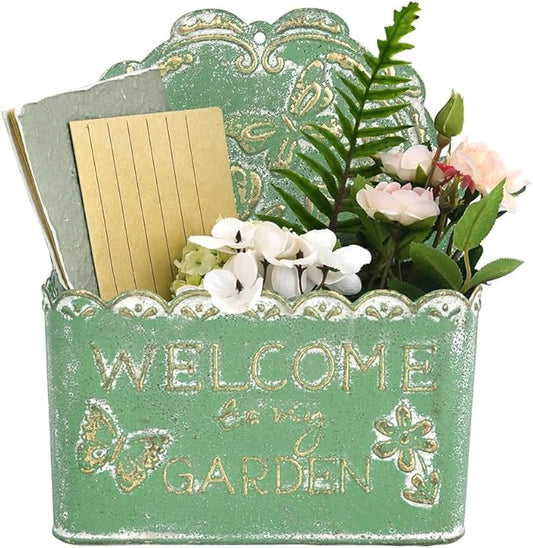 Decorative Hanging Wall Basket Wall Planter for Indoor Planters Shabby Chic Decor Green Wall Planter Holder Metal Hanging Planter Wall Mounted Planter for Farmhouse Garden Wall Decor