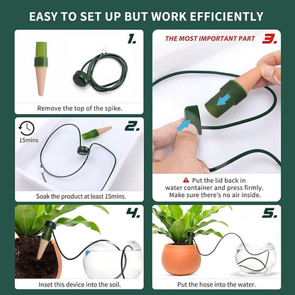 BYDOLL Plant Self-Watering Stakes Automatic Plant Dripper Watering Spikes for Indoor Outdoor Bonsai,Insert Devices for Vacation Garden use,Drip Irrigation System 5 Pack