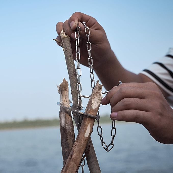 Camping Tripod Board - Turn Branches into Campfire Tripod, Stainless Steel Campfire Support Plate with Adjustable Chain for Hanging Cookware - Perfect Camping Accessories for Outdoor Cooking