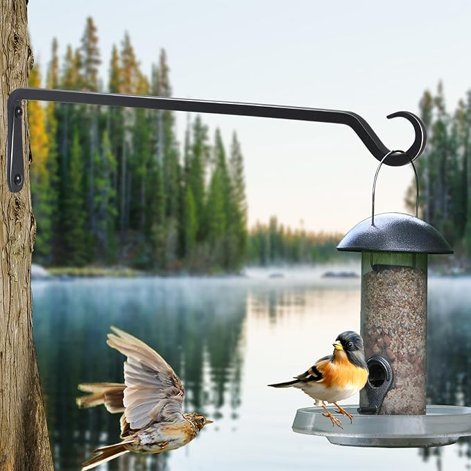 16 inch Plant Hanger, Sturdy Hanging Plant Bracket Outdoor, Hanging Plant Wall Hook Heavy Duty, for Hanging Bird Feeders, Planters, Lanterns, Wind Chimes, Indoor/Outdoor Use, Black, Set of 4